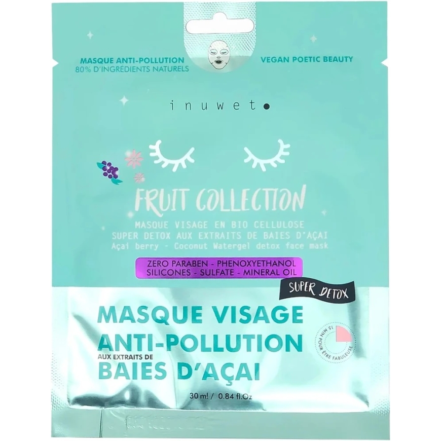 Inuwet Fruit Collection Vegan ravitseva ja detox-oivaikas kasvonaamio päivälle ja yölle, 30 ml – 2