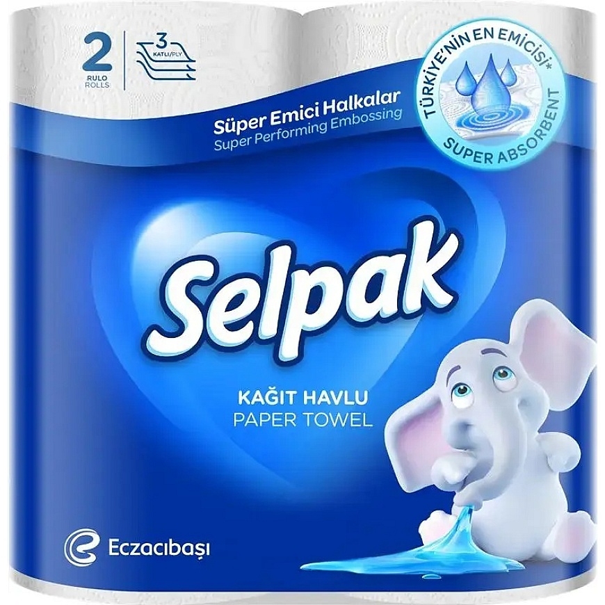 Промышленные бумажные полотенца SELPAK, 3 слоя, 84 листа в рулоне, 11,25 м, 2 рулона, белые с тиснением