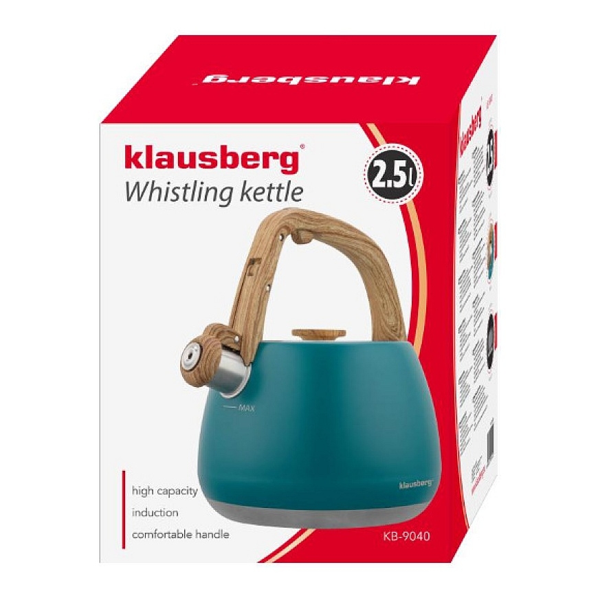 Kettle with whistle, stainless steel, Blue with Wooden Handle, 2 – 5