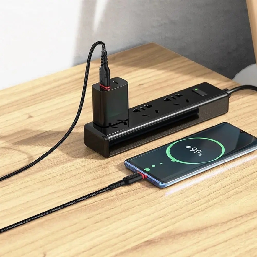 Hoco X59 datu pārraides un uzlādes vads | USB-A uz USB-C | QC | 15W | 1m | melns – 3