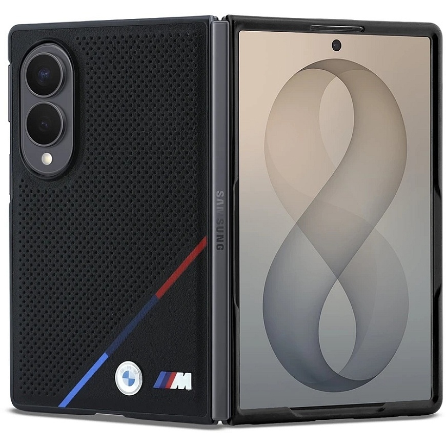 Магнитный чехол BMW M PU с перфорированной трёхцветной полосой для Samsung Galaxy Z Fold 8, черного цвета – 2