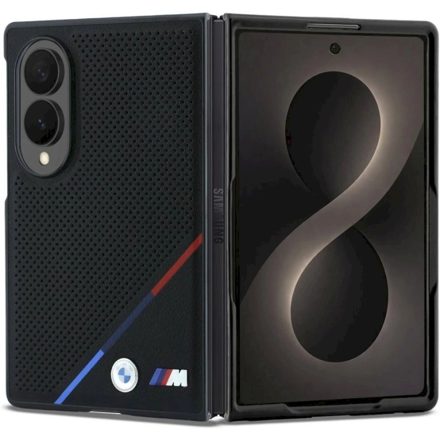 BMW M PU perforetā tricolor svītru magnētiskā uzmava Samsung Galaxy Z Fold 8, melnā krāsā – 5
