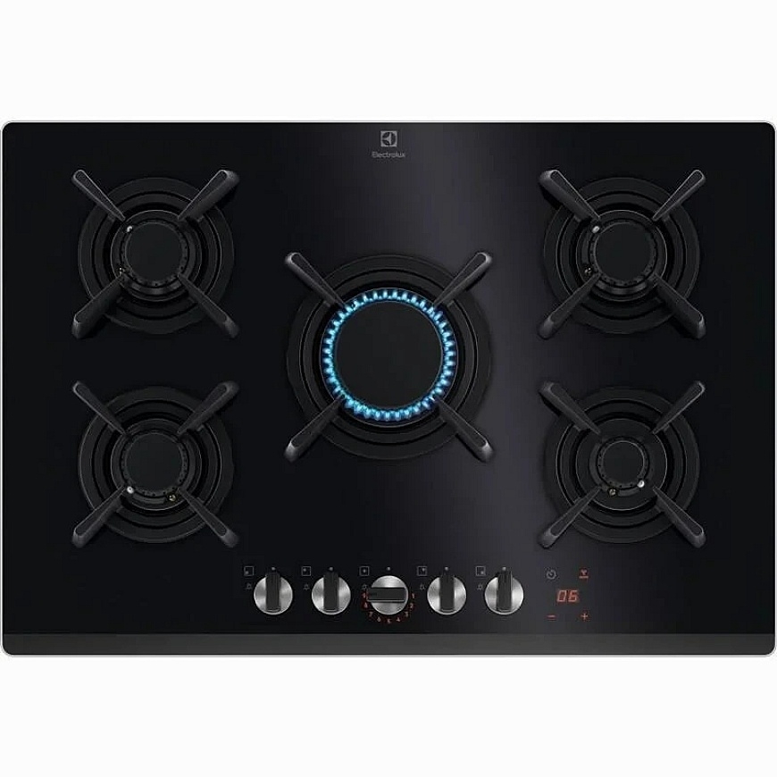 ELECTROLUX KGG753753K GAS HOB, 75 cm dual hob 5 gas burners hood connection electronic timer audible signal integrated electric