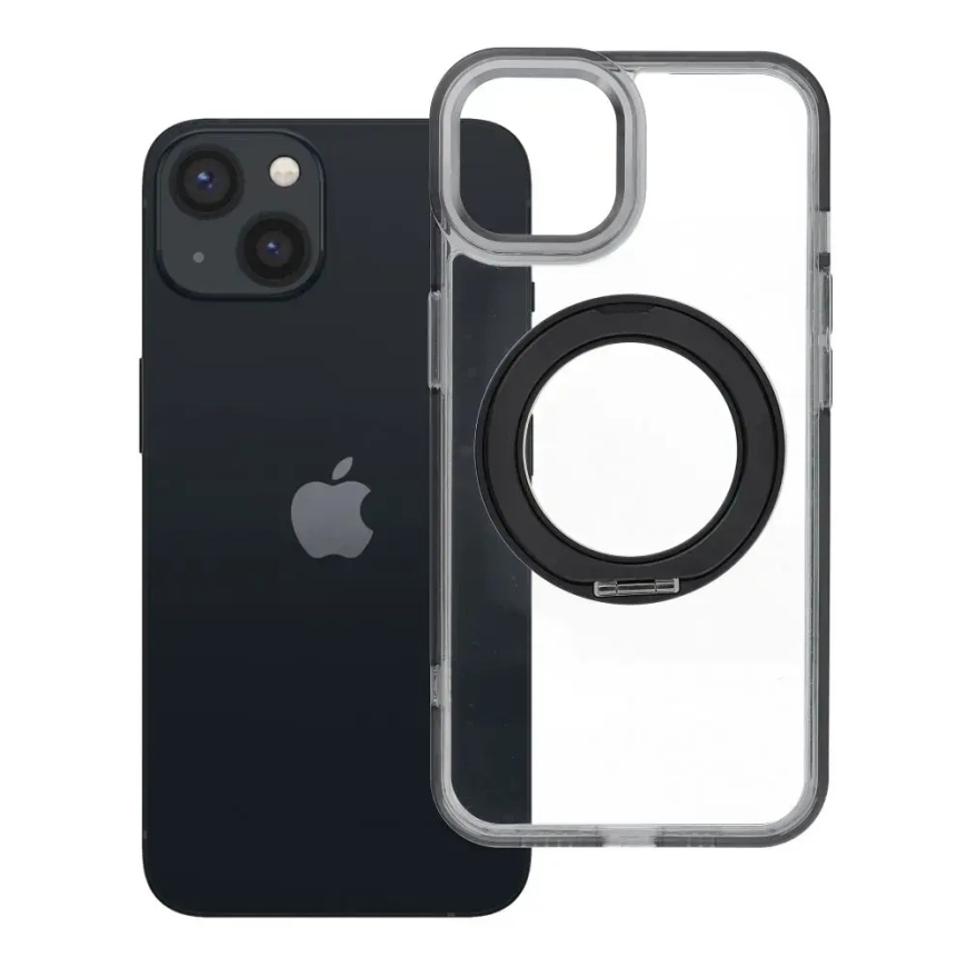 Frame Circle Stand -puhelimen kotelo, jossa on tuki ja MagSafe-tuki iPhone 13:lle, musta