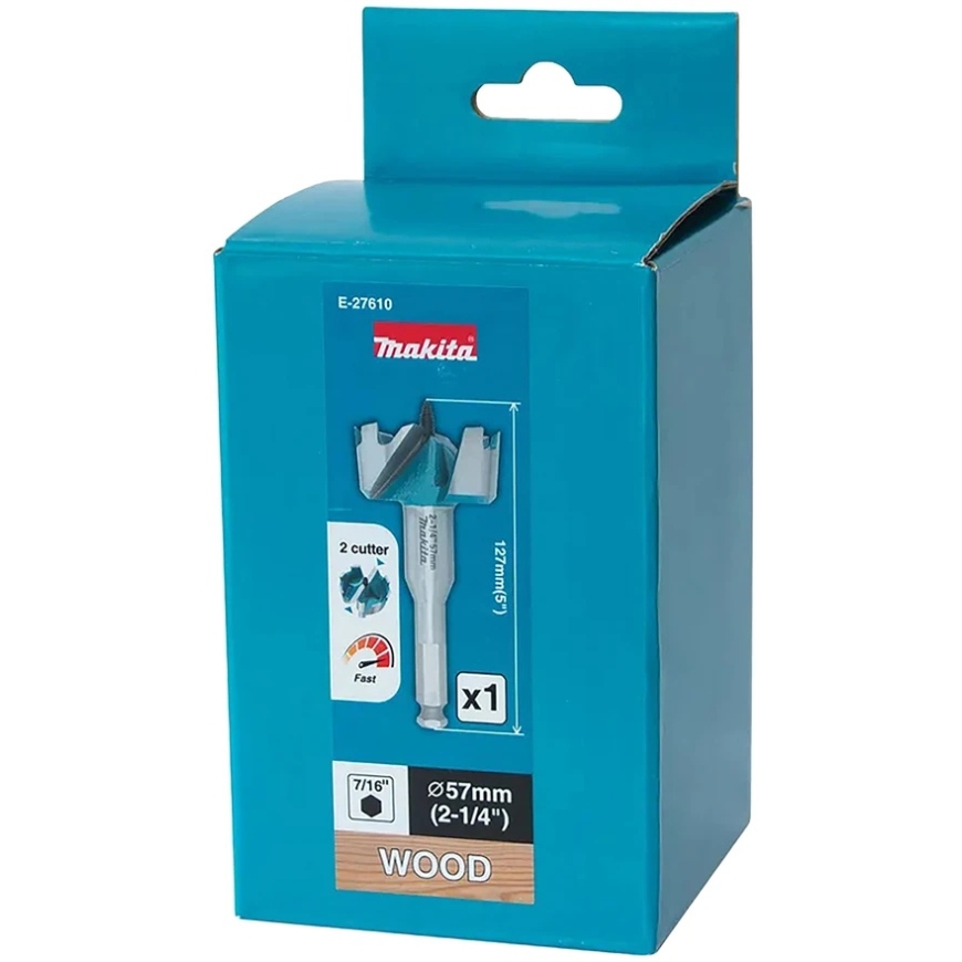 Makita Grąžtas medienai su 2 pjaunančiomis briaunomis, 57mm, su 7/16" šešiakampiu koteliu E-27610 – 2