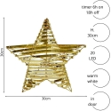 KOOPMAN DECORATIVE STAR 20 LED 30 CM GOLD KOOPMAN DECORATIVE STAR 20 LED 30 CM GOLD
