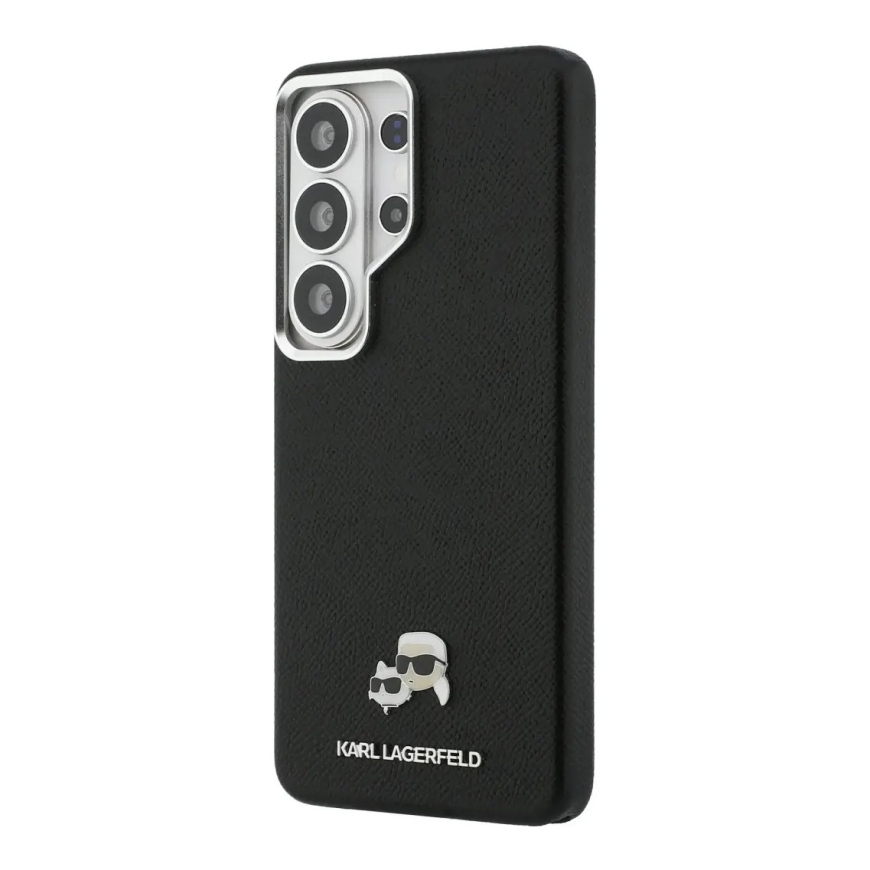 Karl Lagerfeld Grained PU Leather K&CH Heads maciņš ar MagSafe atbalstu telefonam Samsung Galaxy S26 Ultra (S948) melns