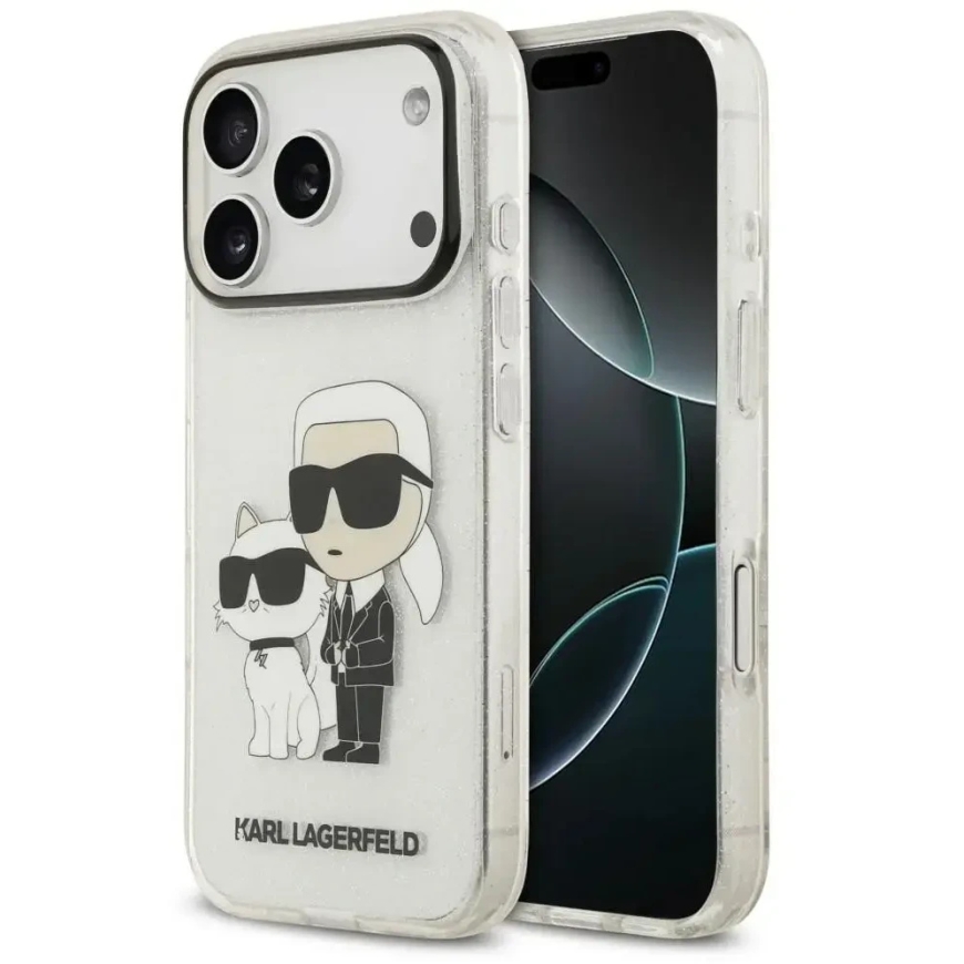 Karl Lagerfeld IML NFT Glitter Karl&Choupette kate iPhone 18 Pro / 17 Pro - läbipaistev