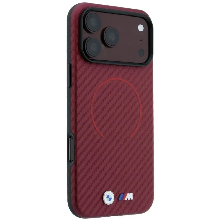 Чехол BMW M Carbon с печатью под магнит MagSafe для iPhone 18 Pro / 17 Pro бордового цвета – 4