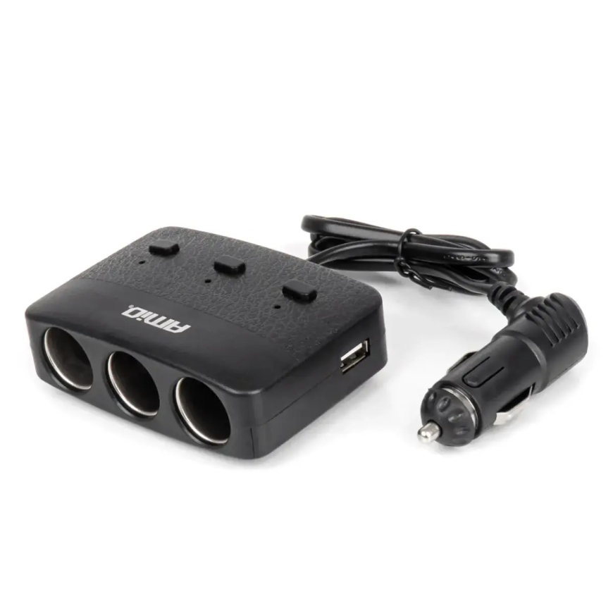 Trijų lizdų ilgintuvo kroviklis 2x USB A Į/JUNGIKLIS LED indikatorius 12/24V 100W 70cm AMIO-04363