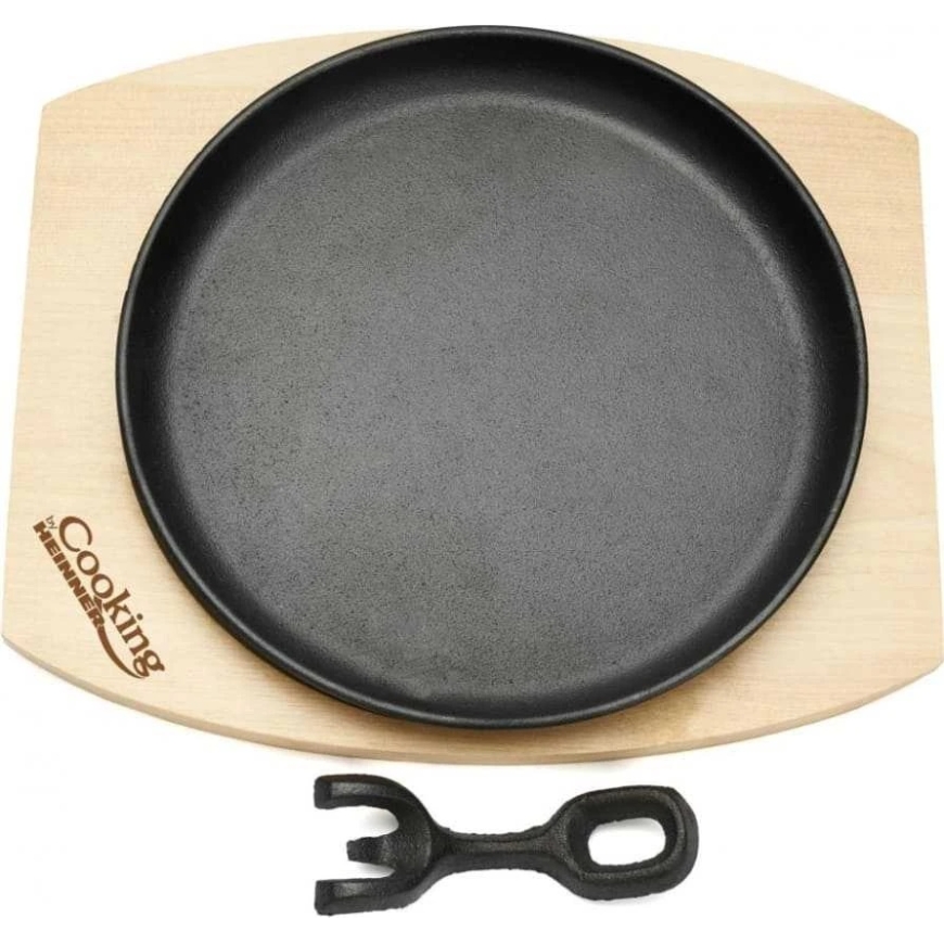 Pyöreä tarjoilulautanen, 22 cm, puhdasta valurautaa, irrotettavalla kahvalla ja puupohjalla, "Cooking by Heinner" – 4