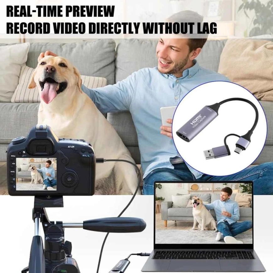 Ligawo PREMIUMCORD 4K@60Hz HDMI-video/äänisignaalin tallennusadapteri tietokoneeseen soittimella, jossa on USB3.0- ja USB-C-liit – 4