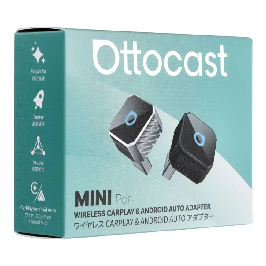 Belaidis automobilio adapteris (CarPlay, Android Auto) OTTOCAST Mini Cube T3 sidabrinis
