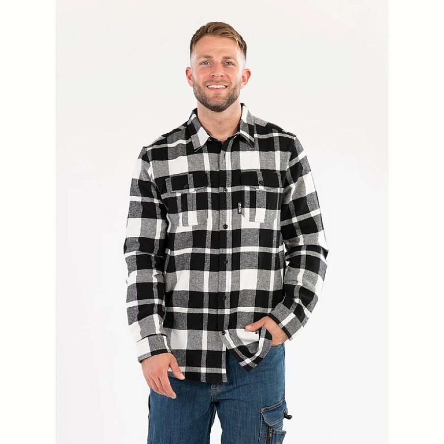 Toya Sa Poland Vyriški flaneliniai marškiniai juoda/balta | 100% medvilnė | XL dydis (YT-78815) – 2