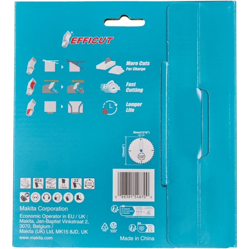 Makita T.C.T. lõiketerad, 125x20/45T/1,4, Efficut B-69462 – 3