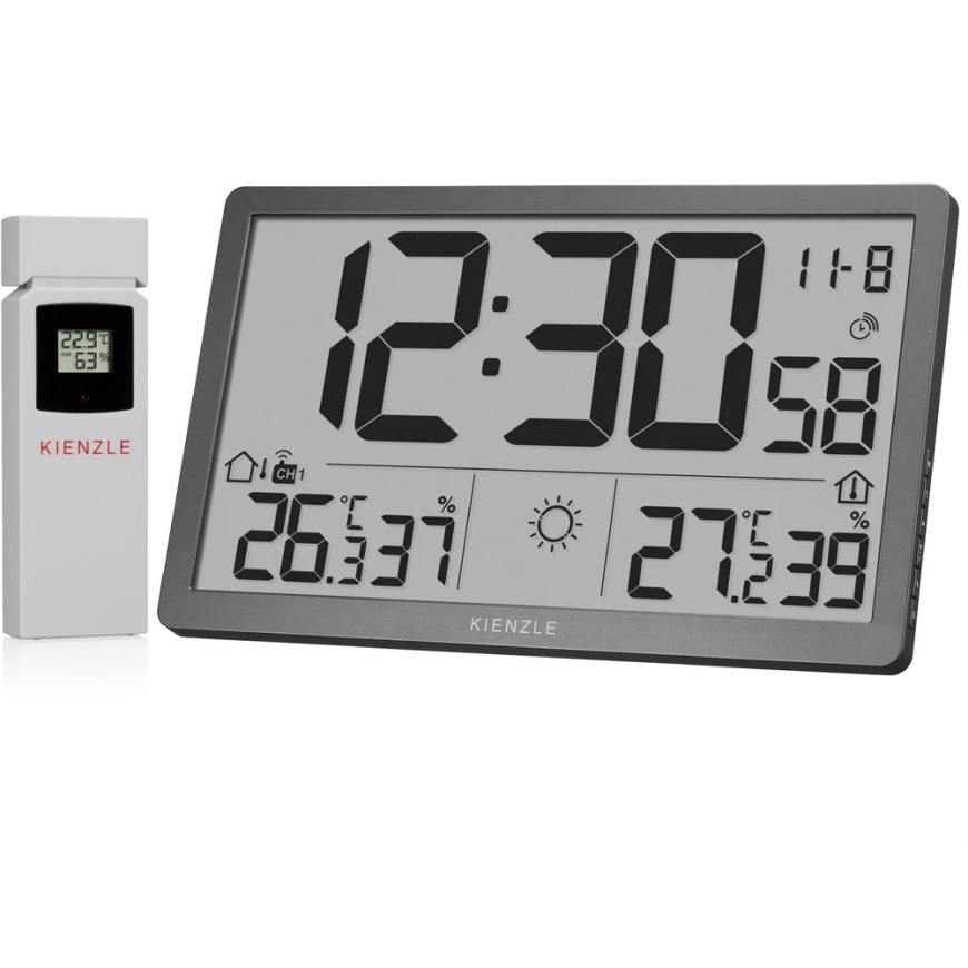 KIENZLE Jumbo NEO LCD Weather Wall Clock grey