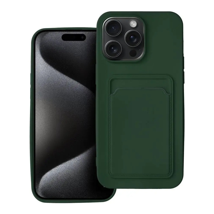 Card grāmatveida maciņš telefonam iPhone 15 Pro Max zaļš
