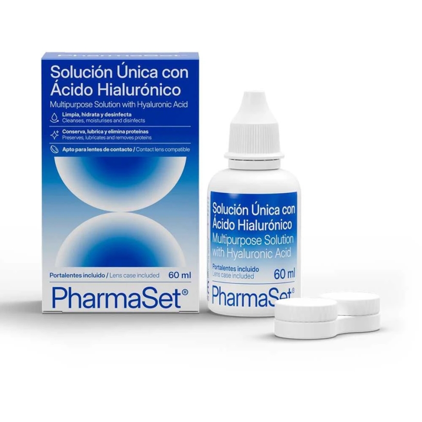 PHARMASET ainutlaatuinen liuos hyaluronihapolla pehmeille kontaktiaineille 60 ml