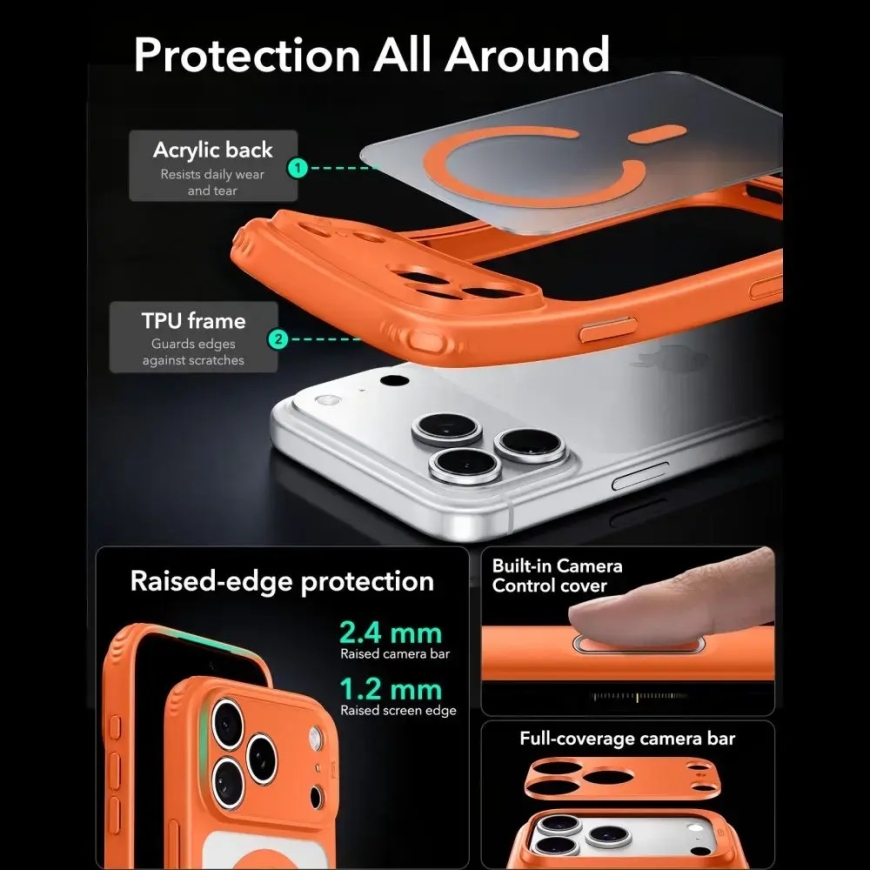ESR Classic Hybrid -puhelinteline MagSafe-tuesta iPhone 17 Pro Max | iPhone 18 Pro Max oranssi – 4
