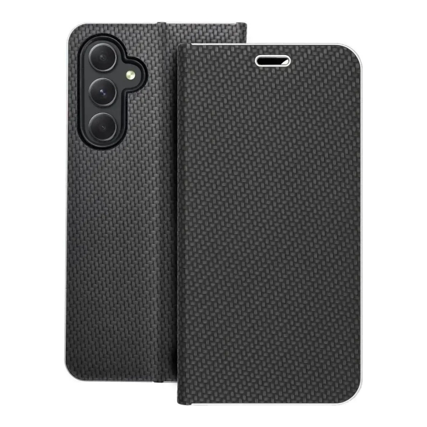 LUNA Book Carbon -kirjatyyppinen puhelinsuojus Samsung Galaxy A54 5G:lle (A546) musta