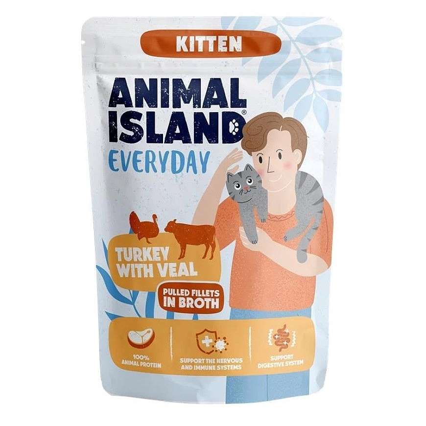 ANIMAL ISLAND Everyday Kitten Tītars ar teļa gaļu buljonā - mitrā kaķu barība - 85g