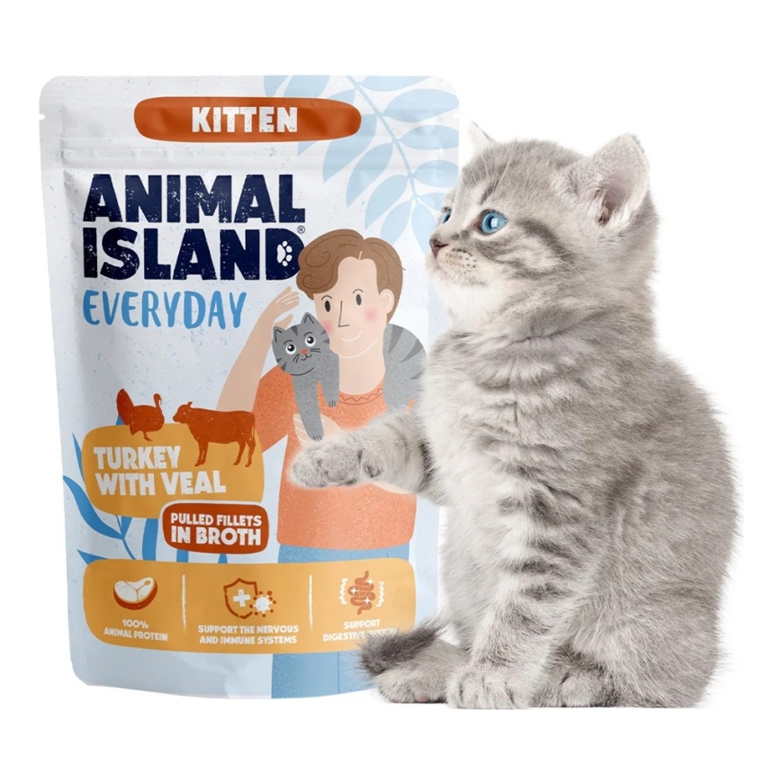ANIMAL ISLAND Everyday Kitten Kalkun ve vasikali puljongis - märg kassitoit - 85g – 2