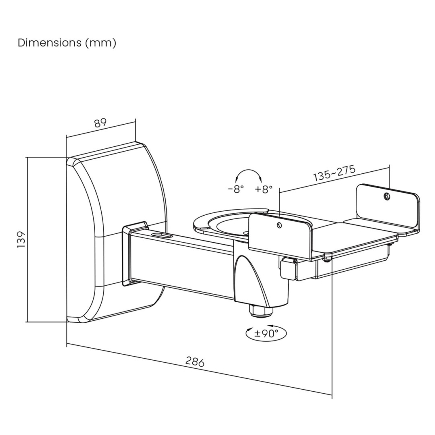 Maclean-kaiuttimien kiinnitysten/roikkujen setti, yleispäteviä, pystysuunnassa säädettävissä +8°–-8° ja vaakasuunnassa säädettäv – 3