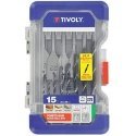 Drill set for wood Tivoly 15 pcs - 6 flat + 9 spiral with centering point