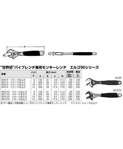 Bahco Adjustable wrench with reversible mouthpiece 308mm, max 35mm ERGO – 8