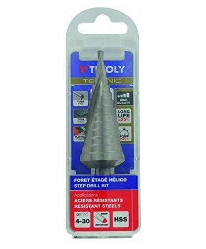 Step drill Ø4-30 mm. spiral, uncoated. step 2mm. Tivoly, in a blister – 6