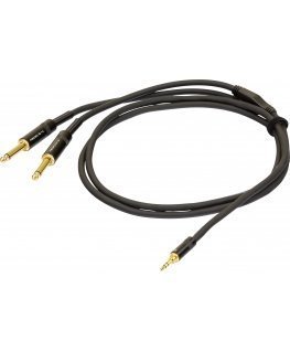 PROEL 3,5mm stereo uros - 2 x 6,3mm mono uros, 1,5m, musta
