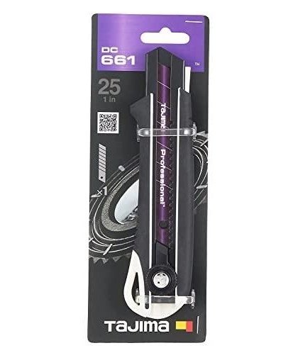 Sustiprintas gumuotas peilis laužomomis 25mm geležtėmis, fiksuojasi ratuko pagalba Tajima DORA Juodas blade – 7