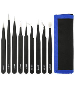 Tweezer kit 9 pieces, ESD, black (KS-ESD-9) / VK-62