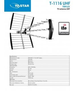 TV Antenna eSTAR T-1116 UHF Triplex LTE Black