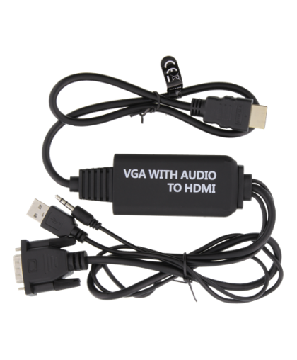 DELTACO VGA su audio į HDMI kabelis, VGA / HDMI / USB / 3.5mm, 1920x1080 at 60Hz, 1m, juodas VGA-HDMI16 – 2