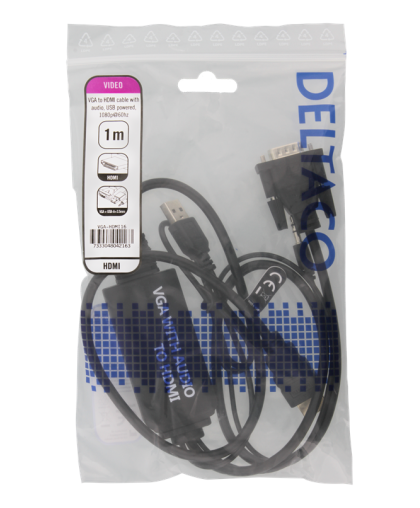 DELTACO VGA with audio to HDMI cable, VGA / HDMI / USB / 3.5mm, 1920x1080 at 60Hz, 1m, black VGA-HDMI16 – 3