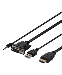 DELTACO VGA with audio to HDMI cable, VGA / HDMI / USB / 3.5mm, 1920x1080 at 60Hz, 2m, black / VGA-HDMI17