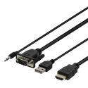 DELTACO VGA su audio - HDMI kabelis, VGA / HDMI / USB / 3.5mm, 1920x1080 60Hz, 2m, juodas / VGA-HDMI17