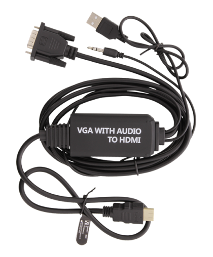 DELTACO VGA su audio - HDMI kabelis, VGA / HDMI / USB / 3.5mm, 1920x1080 60Hz, 2m, juodas / VGA-HDMI17 – 2