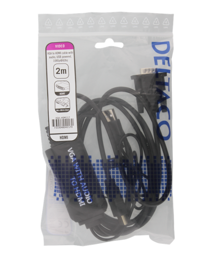 DELTACO VGA su audio - HDMI kabelis, VGA / HDMI / USB / 3.5mm, 1920x1080 60Hz, 2m, juodas / VGA-HDMI17 – 3