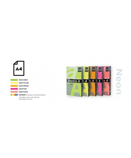 Colored Neon Paper Double A, 75g, A4, 500 sheets, Rainbow 4 Neon Green, Neon Yellow, Neon Orange – 2