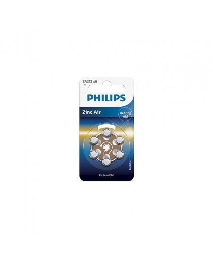 Patarei Philips ZA312 1.4 V 6 tk Zinc Air (PR41) ZA312B6A/00