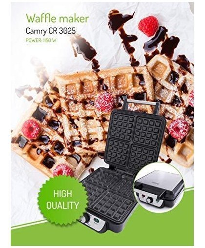 Camry Waffle CR 3025 1150 W, Number of pastry 4, Belgium, Black / Stainless Steel – 7