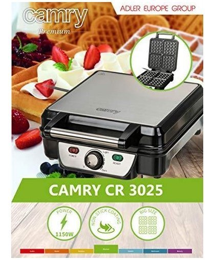 Camry Waffle CR 3025 1150 W, Number of pastry 4, Belgium, Black / Stainless Steel – 9