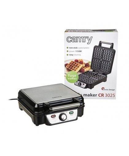 Camry Waffle CR 3025 1150 W, Number of pastry 4, Belgium, Black / Stainless Steel – 21