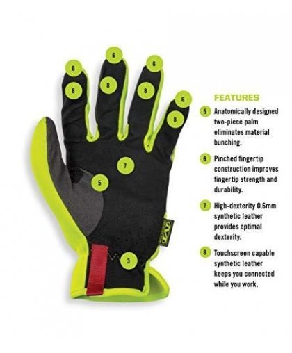 Mechanix Wear Gloves Mechanix FastFit® HiViz yellow size 11 / XL. Wrinkled cuff, faux leather, TrekDry®, reflective inscriptions – 6