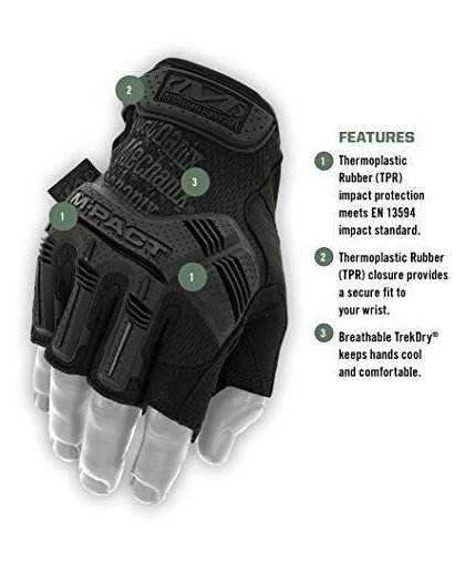 Mechanix Wear Gloveless Mechanix M-Pact® FINGERLESS size 10 / L. Velcro, TrekDry®, faux leather, palm, tooth, finger protection – 8