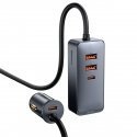 Baseus Share Together car charger with extension cord, 2x USB, 2x USB-C, 120W (gray) Baseus Share Together car charger with extension cord, 2x USB, 2x USB-C, 120W (gray)