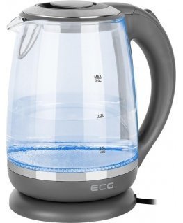 Kavos aparatas ECG Elektrinis virdulys RK 2020 Pilkas Glass, 2 L, 360° base with power cord storage, Mėlyna backlight, 1850-2200