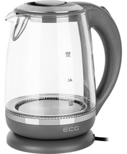Kavos aparatas ECG Elektrinis virdulys RK 2020 Pilkas Glass, 2 L, 360° base with power cord storage, Mėlyna backlight, 1850-2200 – 4